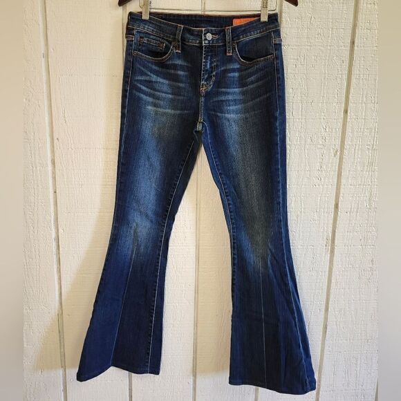 JEAN SHOP Stevie Union Wash Flare Cut Cotton Stretch Dark Soft Denim Jeans sz28 - Picture 1 of 12